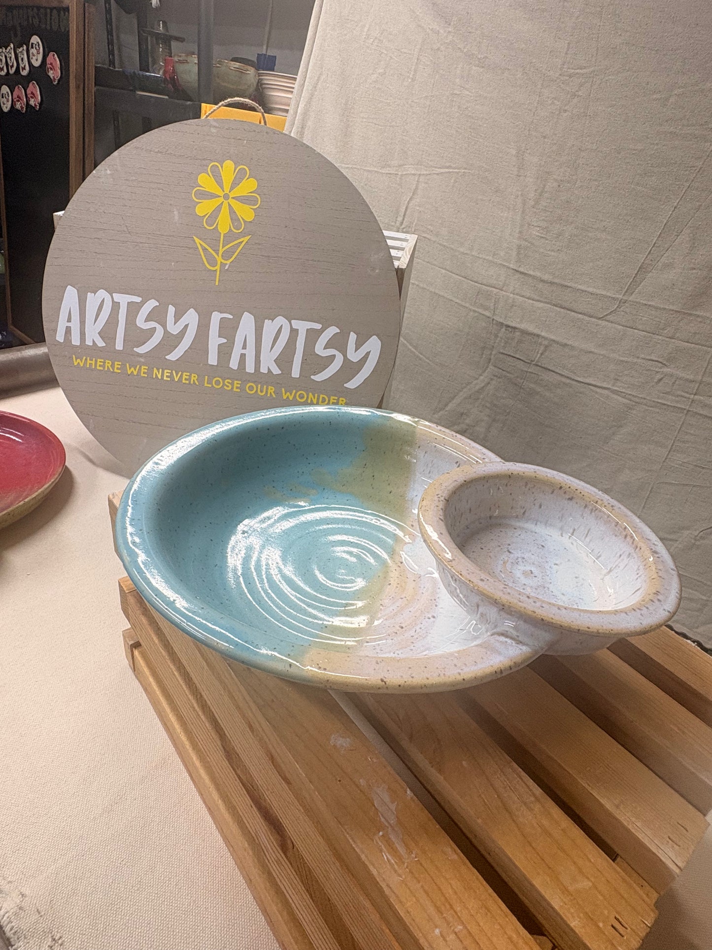 Chip and Dip Bowl - Attached Blue/White