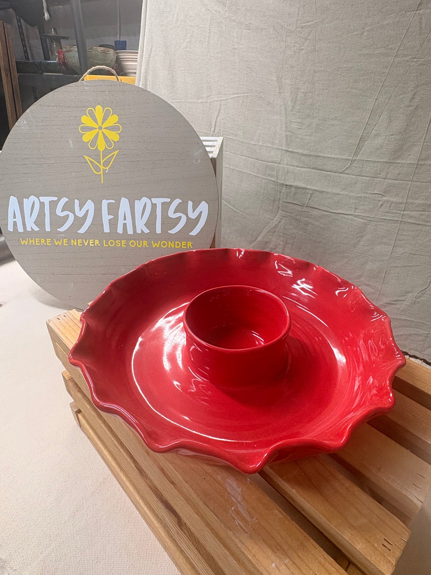 Chip and Dip Bowl - Classic shape, red glaze